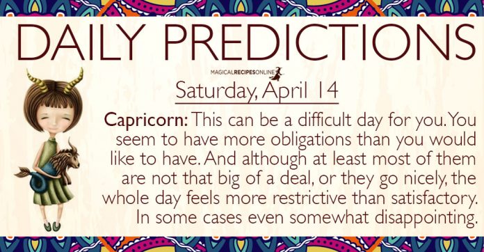 Daily Predictions for Saturday, 14 April 2018